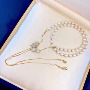 High Chic Butterfly Fresh Water 5-6mm Choker White Genuine Pearls necklaces